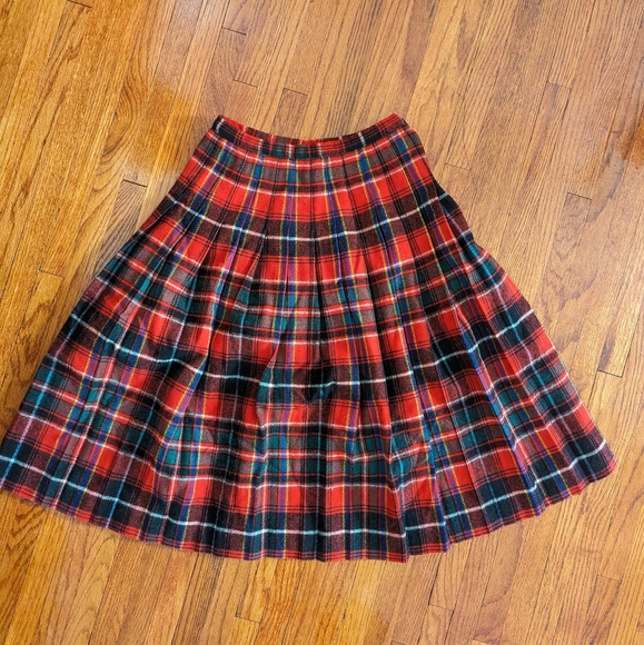 60s Tarton Plaid A-line Pleated Skirt - Picture 6 of 7